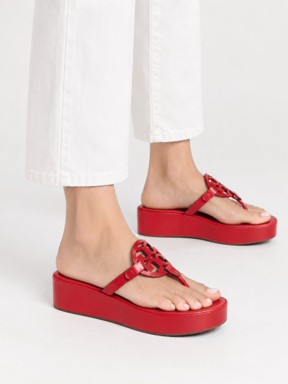 Tory Burch Miller Wedge Sandals Tory Red Size 5.5 Leather